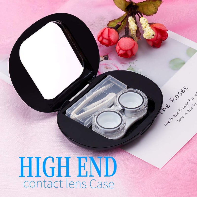 ofone Contact Lens Case, Cute Contact Lens Holder Oval Contact Lenses Travel Case with Removal Tool Mirror and Tweezers Contacts Container Storage Kit for Women and Girl (Black) - Image 3